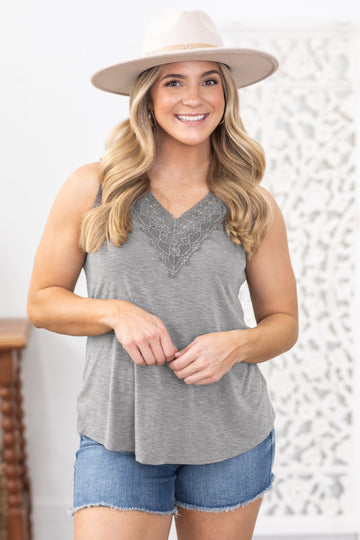 Sleeveless V-Neck Lace Neckline Knit Top