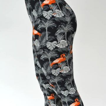 Orange Flamingo Print Leggings