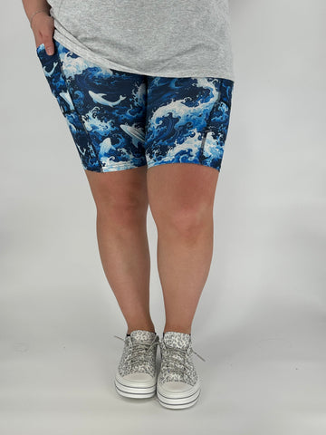 Blue Waves Biker Shorts w/ Pockets