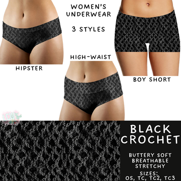 Batch #340 - Comfortable Underwear 4 - Closes 5/16 - ETA early July - Black Crochet Women's Underwear