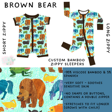 Batch #352 - Little Dreamers 5 - Closes 6/6 - ETA mid July - Brown Bear Short and Long Zippy Sleeper