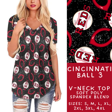 Batch #343 - Home Run Collection - Closes 5/22 - ETA mid July - Cincinnati Ball 3 V-Neck Tee