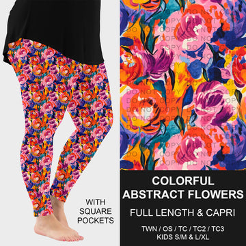 B228 - Preorder Colorful Abstract Flowers Leggings w/ Pockets (Closes 5/11. ETA: late July)