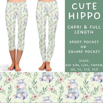 Ready To Ship - Cute Hippo Leggings - Sport TC, Square TC2