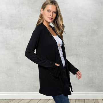 Sequin Trimmed Open Cardigan