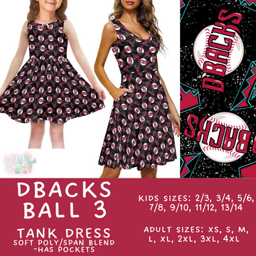 Batch #343 - Home Run Collection - Closes 5/22 - ETA mid July - DBacks Ball 3 Women's & Girl's Tank Dress