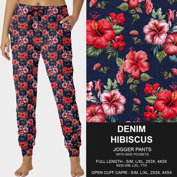 B227- Preorder Denim Hibiscus Joggers (Closes 5/04. ETA: mid July)