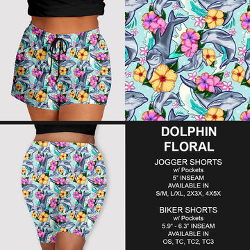 Dolphin Floral Print SUper Soft Stretchy Jogger or Biker Shorts w/ Pockets