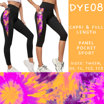 Batch #341 - Tie Dye Collection - Closes 5/19 - ETA early July - DYE08 Panel Pocket Full and Capri Length Leggings