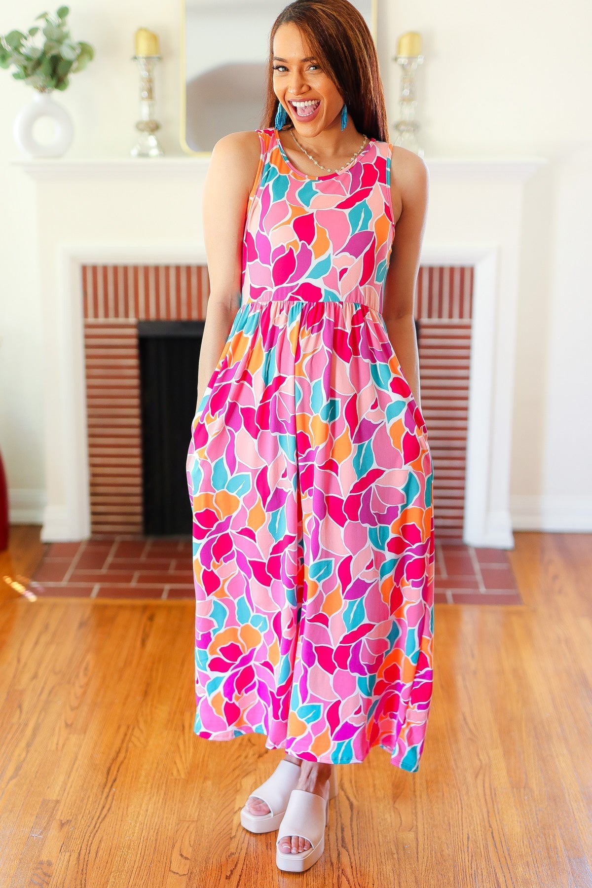 fit and flare dress with leggings Hello Beautiful Fuchsia Abstract Floral Fit & Flare Maxi Dress
