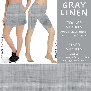 Batch #349 - Linen Collection - Closes 6/2 - ETA late July - Gray Linen Biker & Jogger Shorts