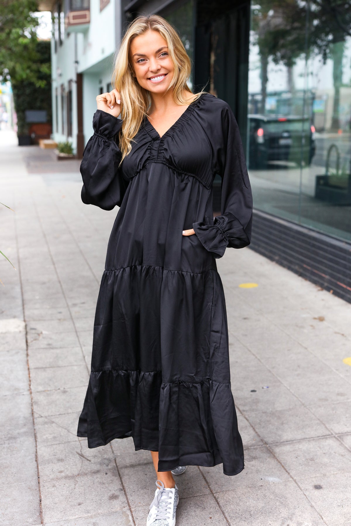 flowy dress with leggings Black Tights with Maxi Dress Outfits (5 ideas & outfits)