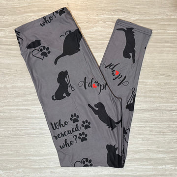 Who Rescued Who Print Gray Leggings