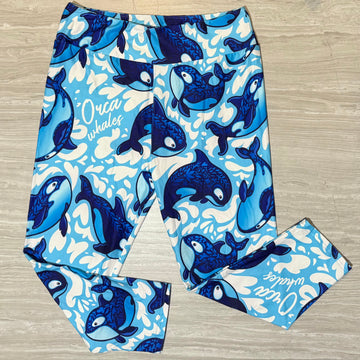 Orca Whale Print Capri Soft Leggings - Defect