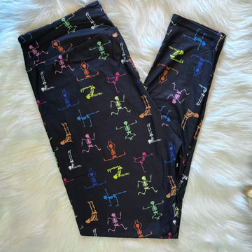 Skeleton Yoga Print Black Soft Leggings