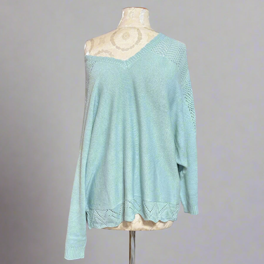 Oversized V-neck Dolman Knit Mint Sweater