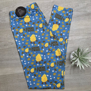 S'mores Camping Fire Print Blue Leggings