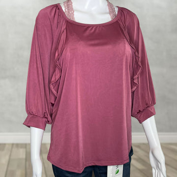 Elegant Mauve Ruffle Detail Top - Half Sleeve Relaxed Fit Blouse