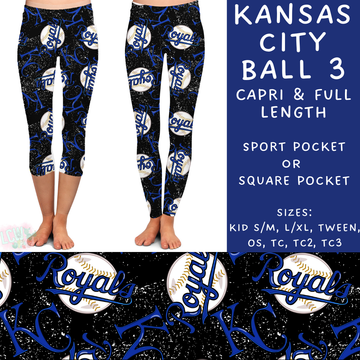 Batch #343 - Home Run Collection - Closes 5/22 - ETA mid July - Kansas City Ball 3 Full and Capri Length Leggings