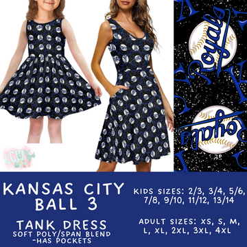 Batch #343 - Home Run Collection - Closes 5/22 - ETA mid July - Kansas City Ball 3 Women's & Girl's Tank Dress