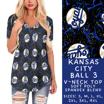 Batch #343 - Home Run Collection - Closes 5/22 - ETA mid July - Kansas City Ball 3 V-Neck Tee