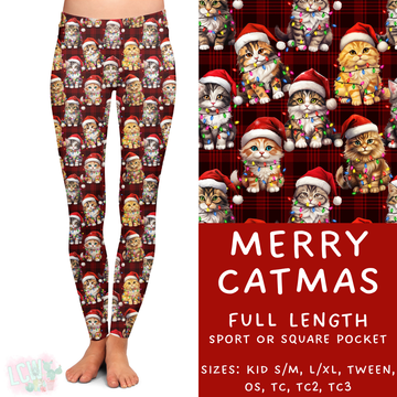 Ready To Ship - Merry Catmas Full Length Leggings - OS & TC2 Square Pocket & TC Sport Pocket