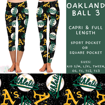 Batch #343 - Home Run Collection - Closes 5/22 - ETA mid July - Oakland Ball 3 Full and Capri Length Leggings