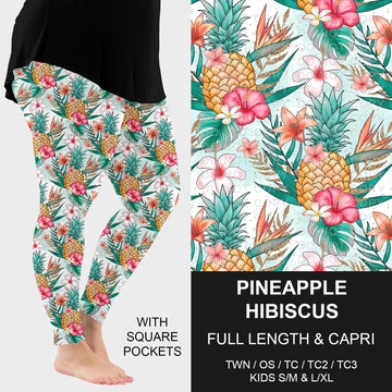 B228 - Preorder Pineapple Hibiscus Leggings w/ Pockets (Closes 5/11. ETA: late July)