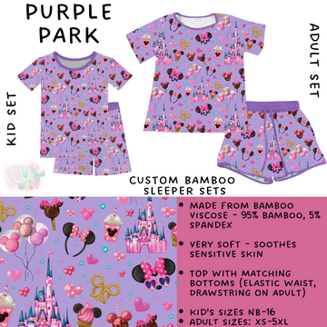 Batch #342 - Family Dreamers - Closes 5/21 - ETA mid July - Purple Park Adult & Kid's Bamboo Short Sleeper Set