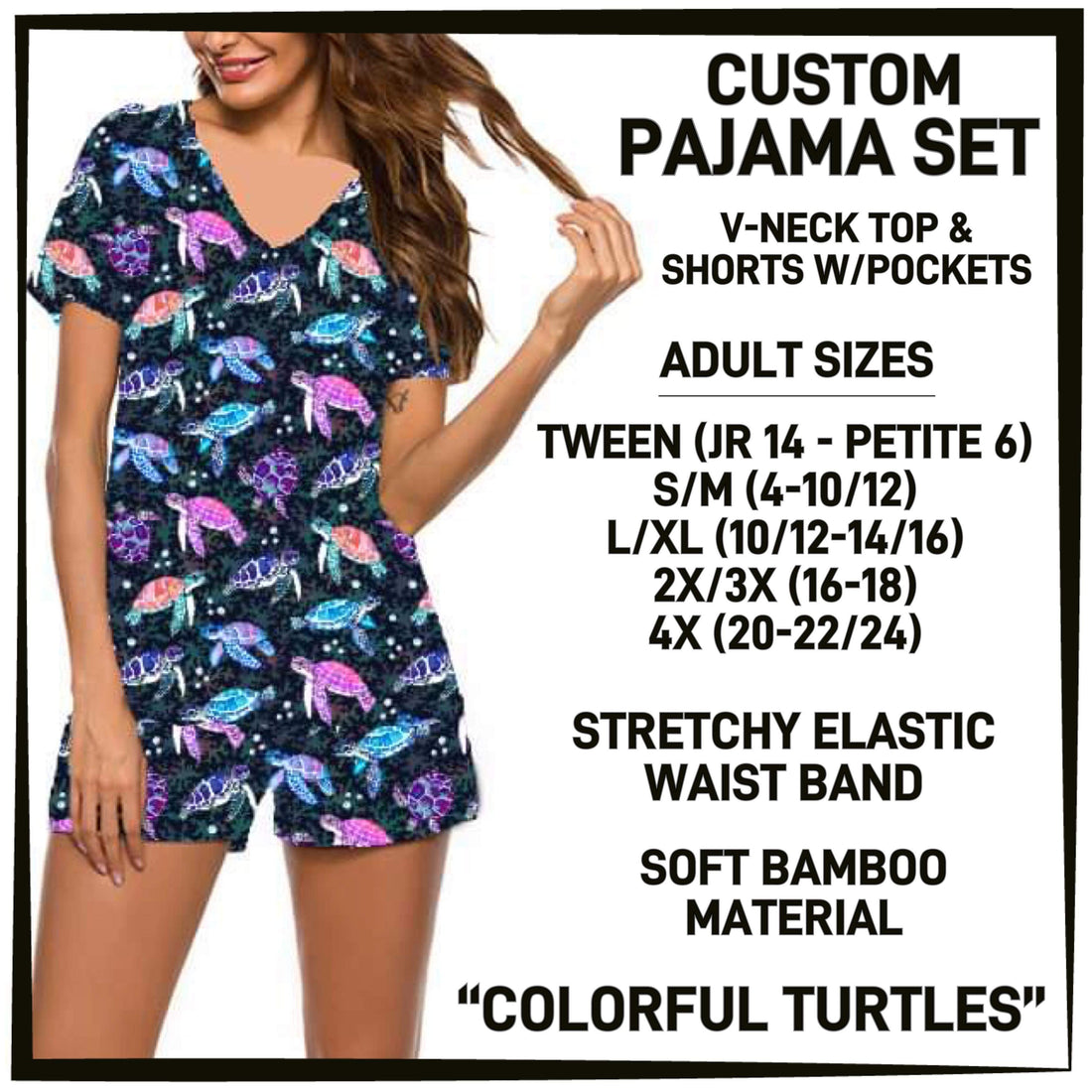 Cloud Soft Stretchy 2 Pcs Pajama Set w/ Pockets - Turtles