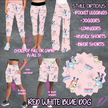 RED WHITE AND BLUE DOG - LEGGING/JOGGER/LOUNGER/SHORTS - B106 PREORDER CLOSING 5/19