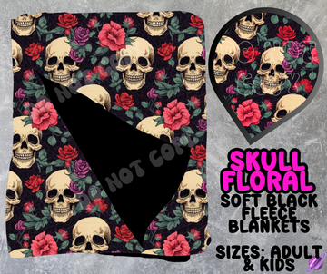 SKULL FLORAL - SOFT BLACK FLEECE THROWS 10 - PREORDER CLOSING 5/4