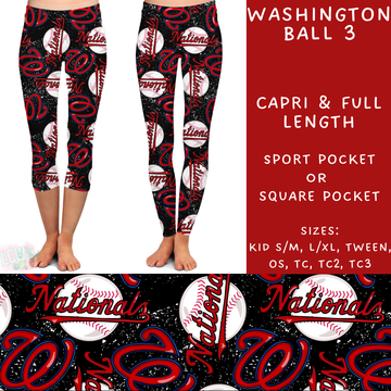 Batch #343 - Home Run Collection - Closes 5/22 - ETA mid July - Washington Ball 3 Full and Capri Length Leggings