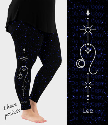 RTS - Leo Zodiac Sign Side Design Leggings w/ Pockets
