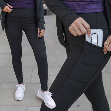 High Waisted Solid Black Soft Stretchy Leggings With Side Pockets