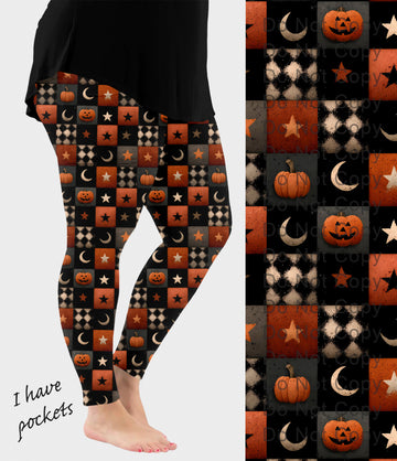 RTS - Checkered Halloween Leggings w/ Pockets