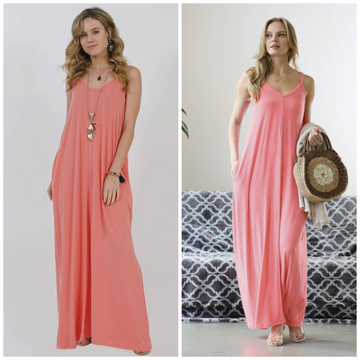 Adjustable Strap Maxi Dress with Pockets