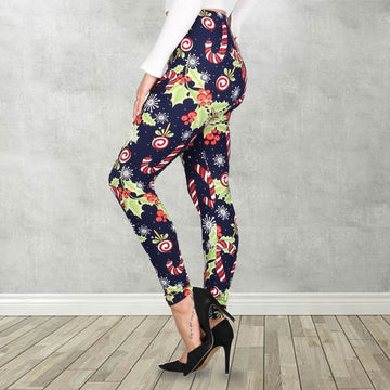 Holly and Candy Canes CHristmas Print Soft Leggings
