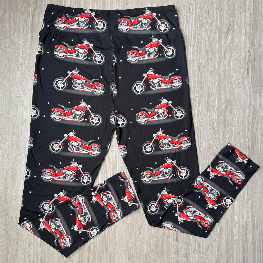 Born To Ride - Red Motorcycle Print Soft Leggings