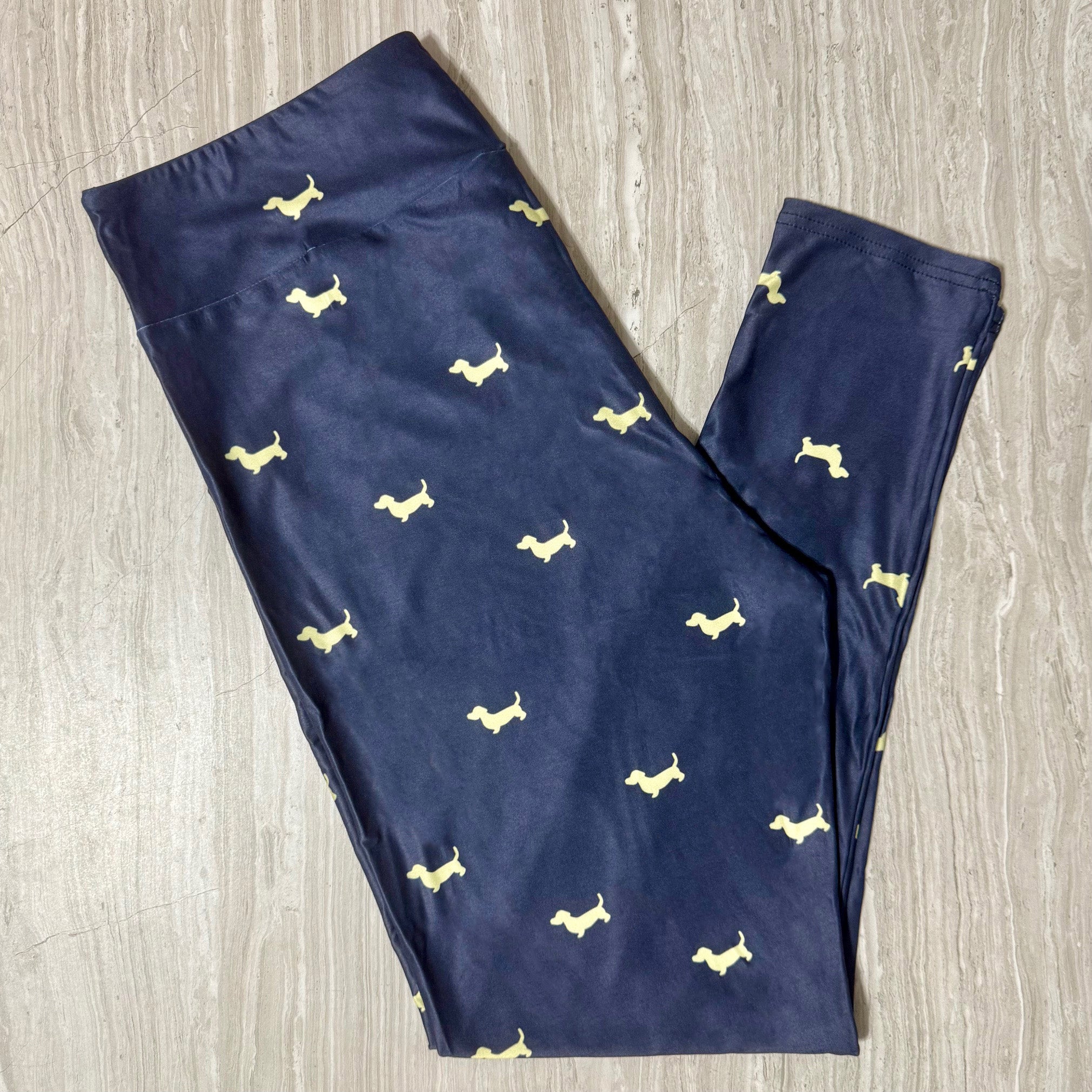 Dachshund Dog Print Soft Stretchy Navy Blue Leggings