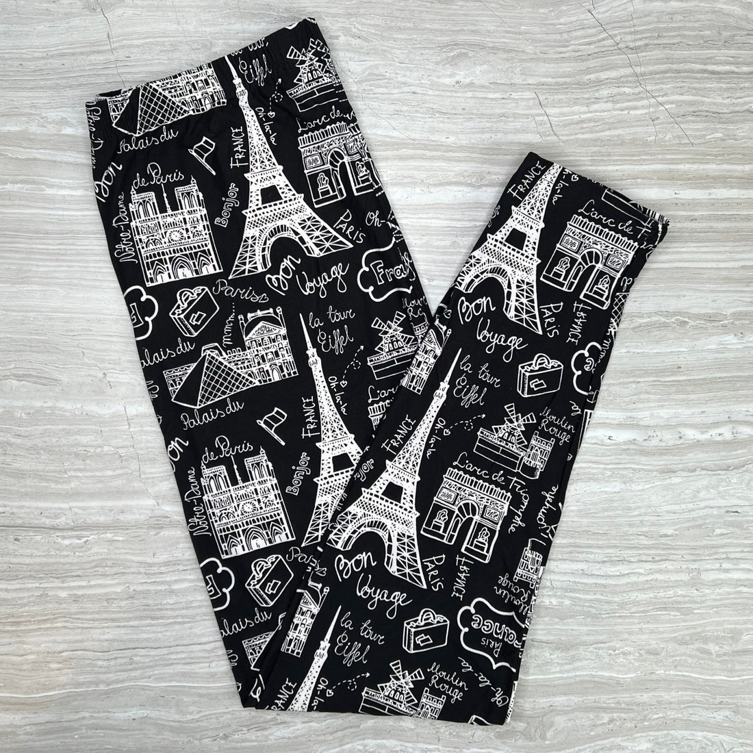 Paris France Print Black Leggings
