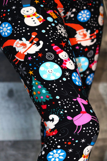 Flying Santa Christmas Print Leggings - Adult & Kid Sizes