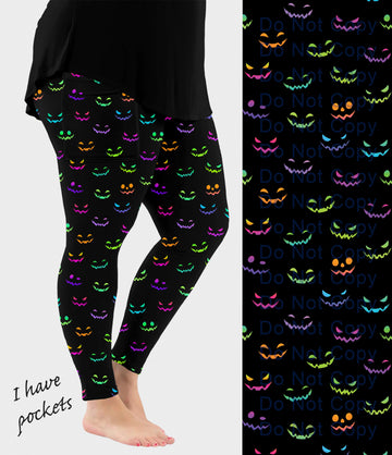 RTS - Neon Jack-o'-lanterns Leggings w/ Pockets