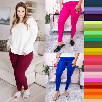 Women's Extra Soft Full Length Long Solid Color Yoga Band Leggings S-3X