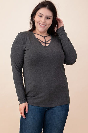 "O" Ring Caged Round Neck Top - Charcoal
