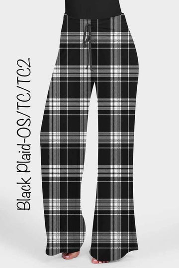 Black Plaid - High Waisted Wide Leg Hybrid Leggings/Pants w/ Pockets