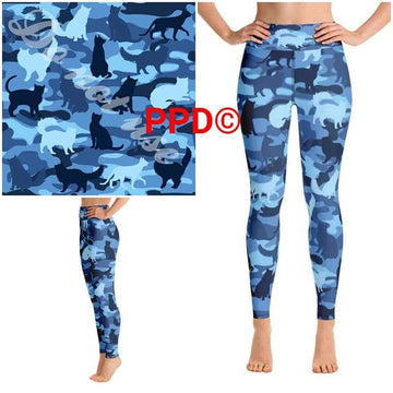 Blue Cat Camo Print Leggings