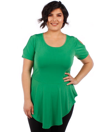 Cold Shoulder Flair Top - Green