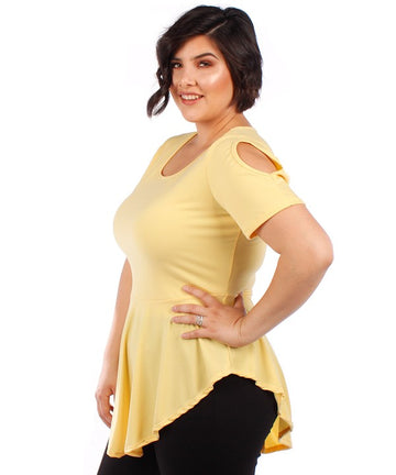 Cold Shoulder Flair Top - Yellow