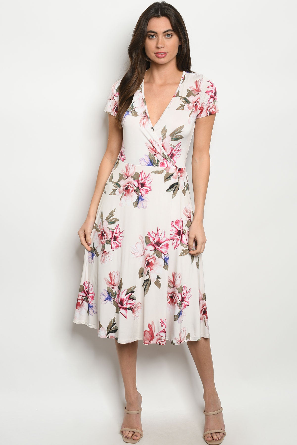 ivory floral wrap dress Standard / S Ivory Floral Satin Wrap Maxi Dress for Garden Weddings & Bridal Showers